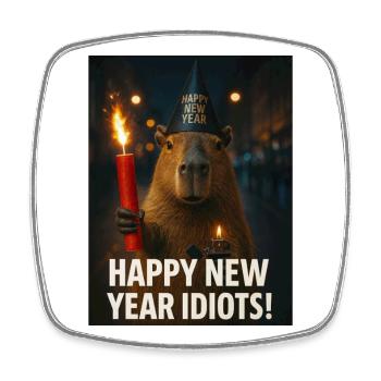 Capybara happy new year idiots - Square fridge magnet - white - Front