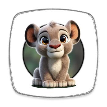 Cute Baby Lion Cub Cartoon - Square fridge magnet - white - Front