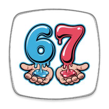 67 - Funny Six Seven T-Shirt - Viereckiger Kühlschrankmagnet - Weiß - Vorne