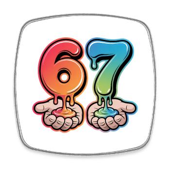 67 - Funny Six Seven T-Shirt - Viereckiger Kühlschrankmagnet - Weiß - Vorne