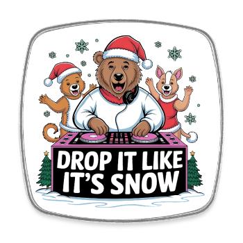 DJ Bears Christmas Party - Square fridge magnet - white - Front