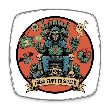 Skelett-Gamer Press Start to Scream - Viereckiger Kühlschrankmagnet - Weiß - Vorne