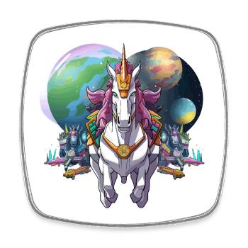 Héros Cheval Mech Galactique - Magnet carré - blanc - Devant
