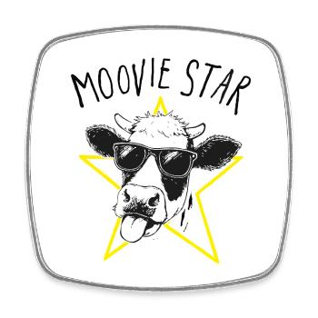 Moovie Star Jeu de mots avec une vache - Magnet carré - blanc - Devant