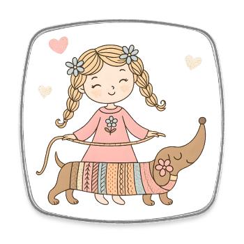 Girl with Dachshund – Cute Kids Animal Design - Square fridge magnet - white - Front
