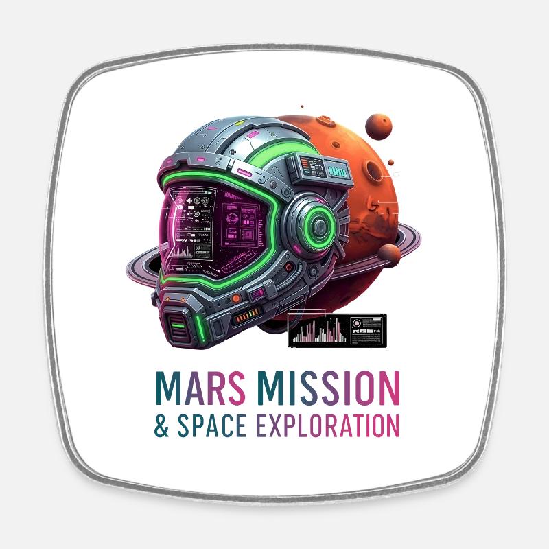 Mars Mission - Square fridge magnet - white