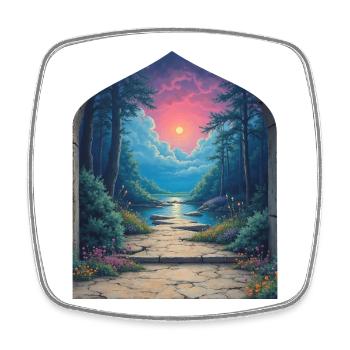 Sunset Portal in Forest Landscape - Square fridge magnet - white - Front