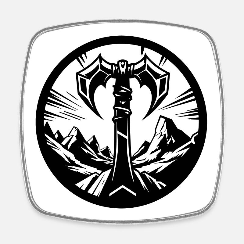 Symbole barbare – Hache tribale - Magnet carré - blanc