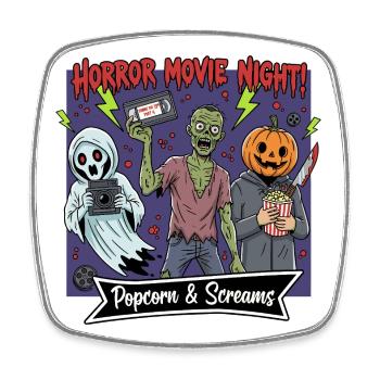 Horror Filmnacht: Popcorn & Schreie - Viereckiger Kühlschrankmagnet - Weiß - Vorne
