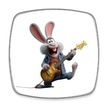 Rock bunny with electric guitar in cartoon style - Square fridge magnet - white - Front