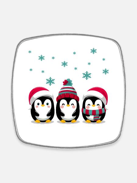 Three penguins with Christmas hats - Square fridge magnet - white