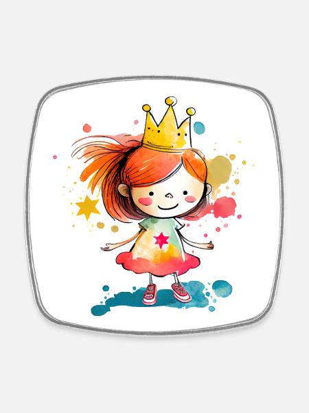 Kunterbunte Prinzessin Wasserfarben - Viereckiger Kühlschrankmagnet - Weiß