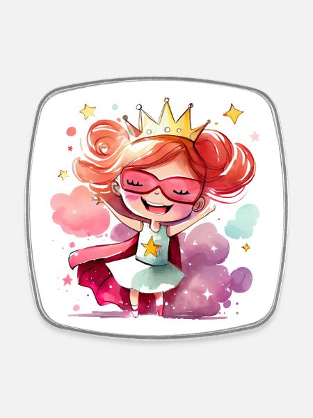 Superheldin Prinzessin - Mutiges Mädchen - Viereckiger Kühlschrankmagnet - Weiß