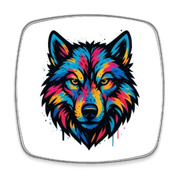 Neonwolf Kopf Kunst - Viereckiger Kühlschrankmagnet - Weiß - Vorne