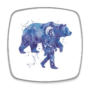 Indian Chief with Bear Watercolors - Square fridge magnet - white - Front