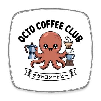 Octo Coffee Club - T-shirt drôle de pieuvre - Magnet carré - blanc - Devant