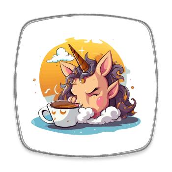 Kaffee-Unicorn im Morgenlicht - Viereckiger Kühlschrankmagnet - Weiß - Vorne