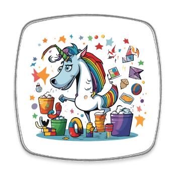 Chaos coloré de la fête licorne - Magnet carré - blanc - Devant