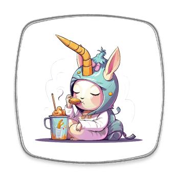 Rêve nue de licorne câline - Magnet carré - blanc - Devant
