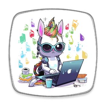 Unicorn Tech-Gamer im Kreativstudio - Viereckiger Kühlschrankmagnet - Weiß - Vorne