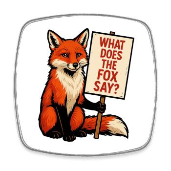 Fuchs mit Schild – Was sagt der Fuchs - Viereckiger Kühlschrankmagnet - Weiß - Vorne