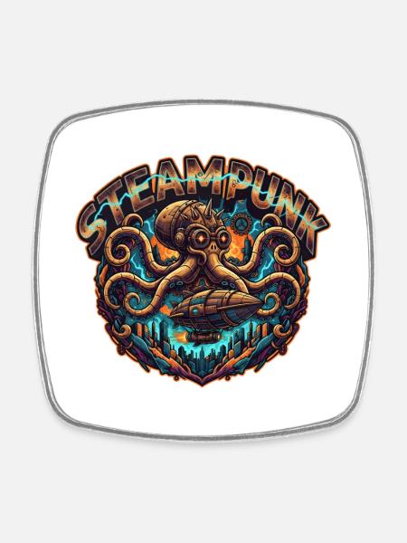 Steampunk Aesthetics & Retro-futurism steam - Square fridge magnet - white