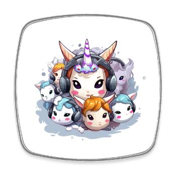 Cercle de DJ Licorne Kawaii - Magnet carré - blanc - Devant