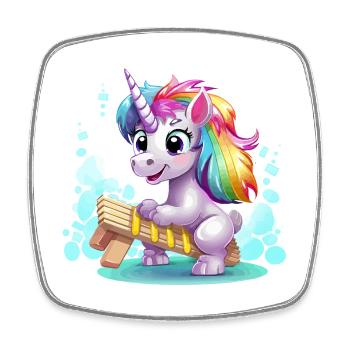 Rainbow Unicorn Sleigh - Square fridge magnet - white - Front