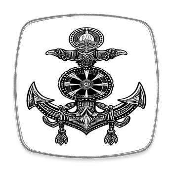 Ancre nordique avec runes – style viking - Magnet carré - blanc - Devant