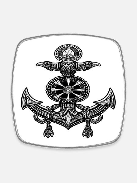 Nordic Anchor with Runes – Viking Style - Square fridge magnet - white