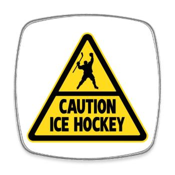 Caution Hockey Hockey Player Warning - Square fridge magnet - white - Front