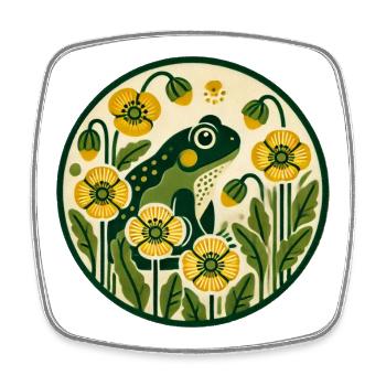 Green Frog in Yellow Poppy Garden - Square fridge magnet - white - Front