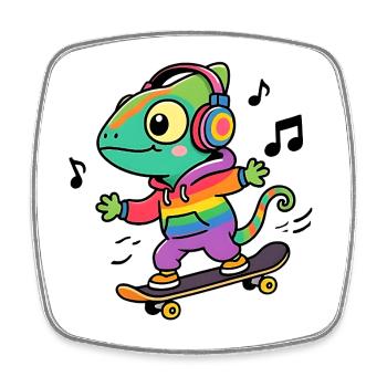 Regenbogen-Chamäleon auf Schlittschuh - Viereckiger Kühlschrankmagnet - Weiß - Vorne