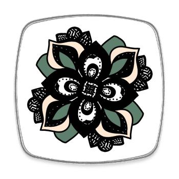 Blütenmandala Grün-Peach - Viereckiger Kühlschrankmagnet - Weiß - Vorne