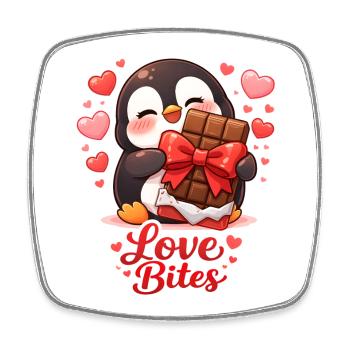 Penguin with Chocolate Heart Love Valentine's Day - Square fridge magnet - white - Front
