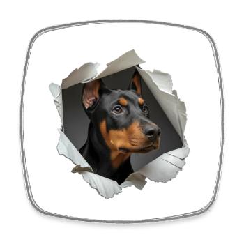 Doberman drôle de pique Pinscher Dog Paper déchiré - Magnet carré - blanc - Devant