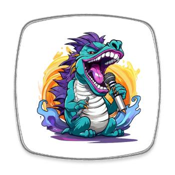 Dragon Singer avec micro - Magnet carré - blanc - Devant