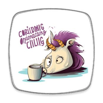Weinendes Einhorn mit Kaffee-Motiv - Viereckiger Kühlschrankmagnet - Weiß - Vorne