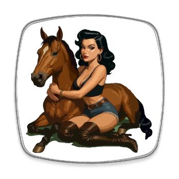 Pin-up-Reiter mit Pferd - Viereckiger Kühlschrankmagnet - Weiß - Vorne