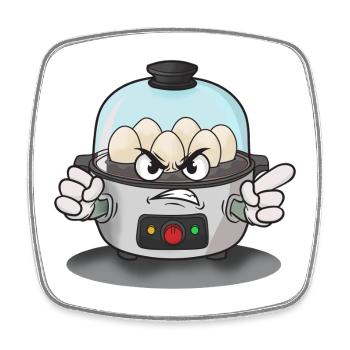 Angry eggs in the steam cooker - Square fridge magnet - white - Front