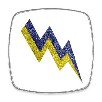Gold and blue glittering lightning bolt - Square fridge magnet - white - Front