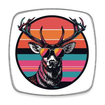 Hirsch mit Sonnenbrille - Viereckiger Kühlschrankmagnet - Weiß - Vorne