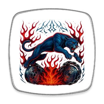 Blue panther over flames - Square fridge magnet - white - Front