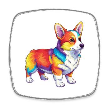 Buntes Corgi-Hund-Regenbogen-Pop-Art-Aquarell - Viereckiger Kühlschrankmagnet - Weiß - Vorne