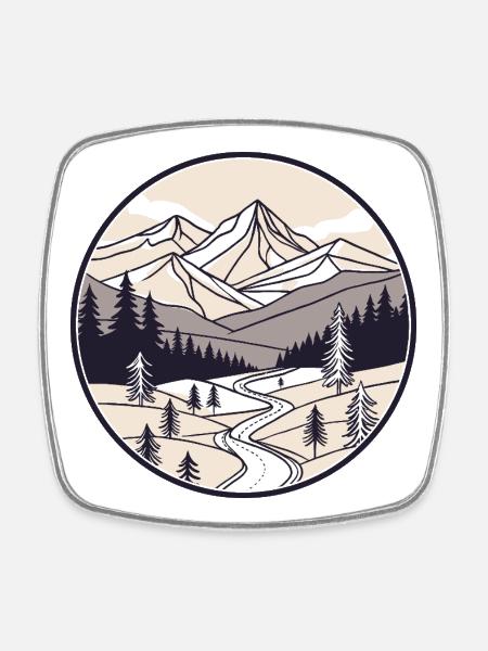 Cercle Montagnes et Pins - Magnet carré - blanc