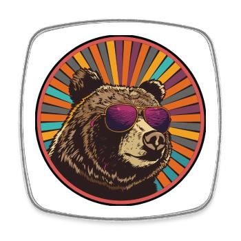 Bär mit Retro-Sonnenbrille - Viereckiger Kühlschrankmagnet - Weiß - Vorne