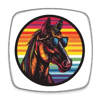 Poney cheval avec lunettes de soleil - Magnet carré - blanc - Devant