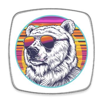 Polar Bär Retro Sonnenbrille - Viereckiger Kühlschrankmagnet - Weiß - Vorne