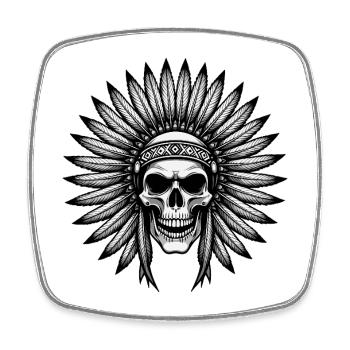 Coiffe en plumes de guerrier de crâne indien - Magnet carré - blanc - Devant