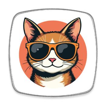 Cool cat with sunglasses cat portrait - Square fridge magnet - white - Front